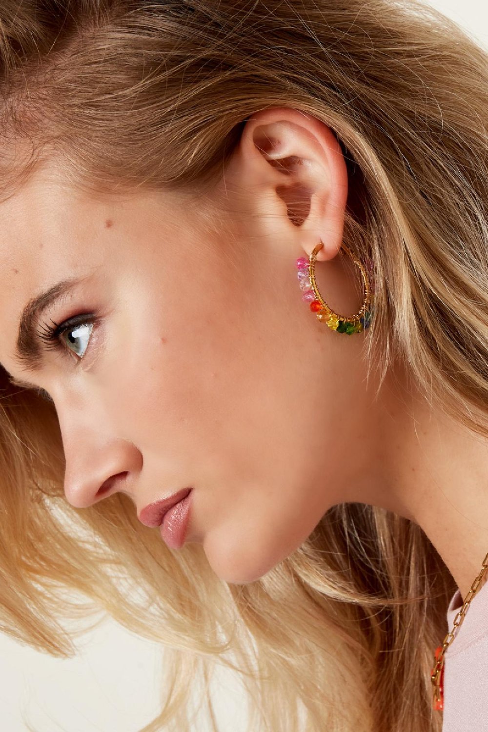 Hoop earrings with colorful beads Multi Stainless Steel h5Picture3